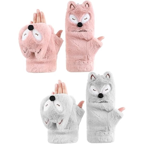 KCVV-handskar - vinterhandskar - 16 cm - 2 par vinterhandskar - bomull - varma - rosa och grå