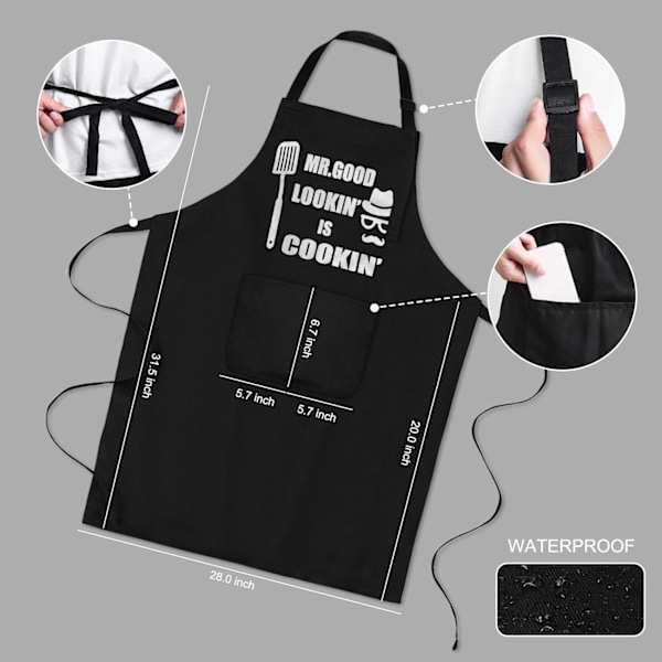Esiliinat Miehille, Miesten Esiliina, Hauskat Esiliinat Miehille, Hauska Kokin Esiliina, Mr. Good Lookin' is Cookin' Esiliina, BBQ Grillausesiliina-FQ2-