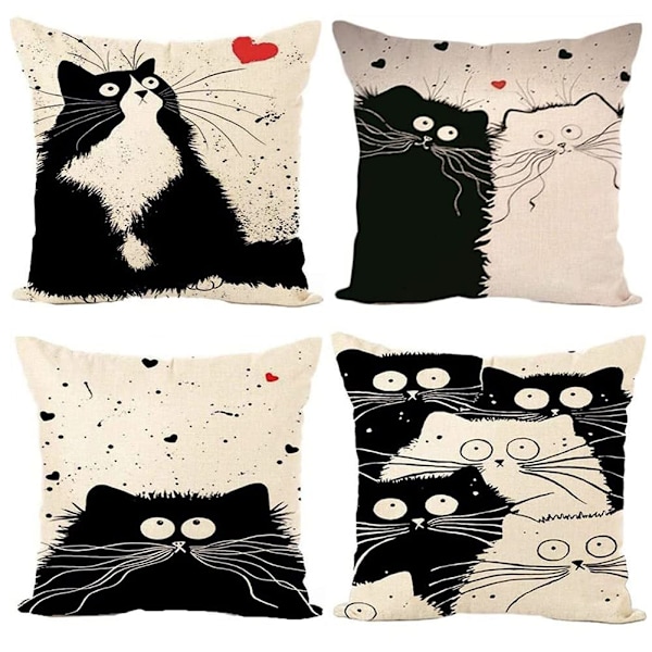 Set med 4 Kuddfodral för Katt, 45x45 cm