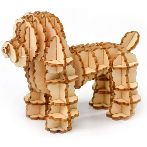 3d trä pussel leksaker Trä djur hund pudel modell pussel