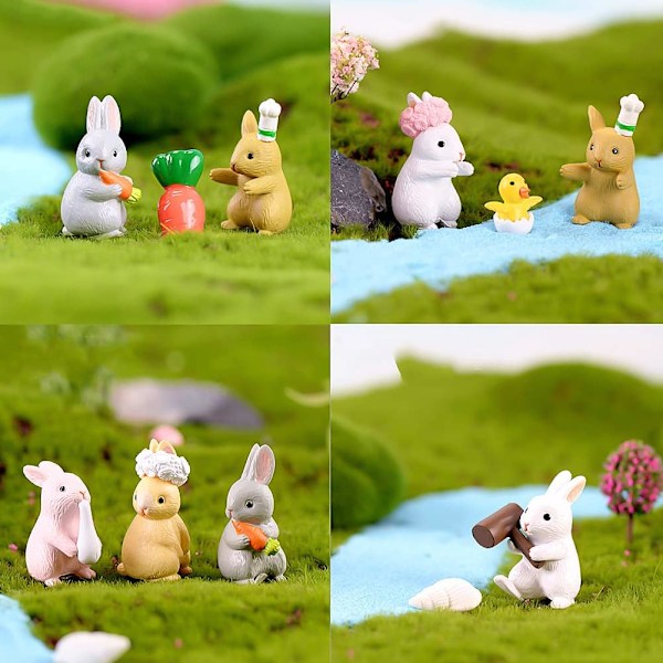 Mini Kanin Figurin 12 st Harts Påskhare Mikro Landskap-X71-