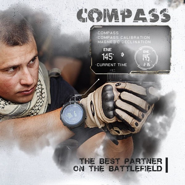 Taktisk watch för män Militärklockor med kompass Utomhussportklockor för män Vandring Digital watch med barometer, höjdmätare, stegräknare