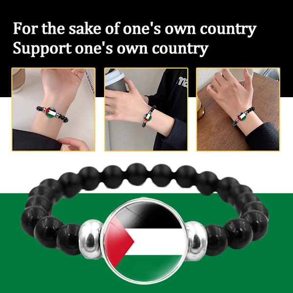 Palestina Tid Smykke Flagg Armbånd Menn & Kvinner Svarte Perler