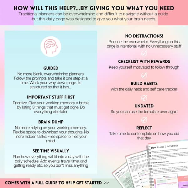 ADHD Daily Planner, Productivity Organizer, Focus & Time Management Journal