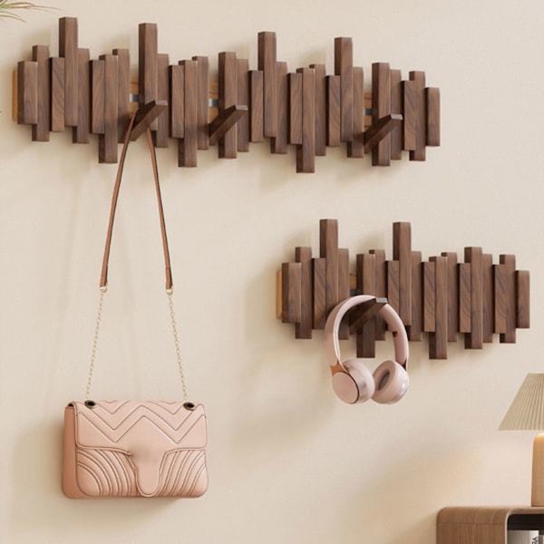 Träpiano Klädhängare Väggmonterad Klädhängare Multifunktionell Fällbar Hängare Estetisk Rumsinredning Valnöt Black Walnut 8 Hooks