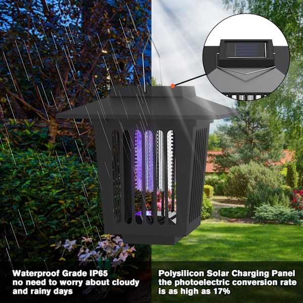 2 kpl, Ulkokäyttöön tarkoitettu aurinkokennoilla toimiva hyttysten tappolamppu sisä- ja ulkokäyttöön, Aurinko hyönteisansa ulkokäyttöön vedenpitävä LED Solar Mosquito Za-X71-