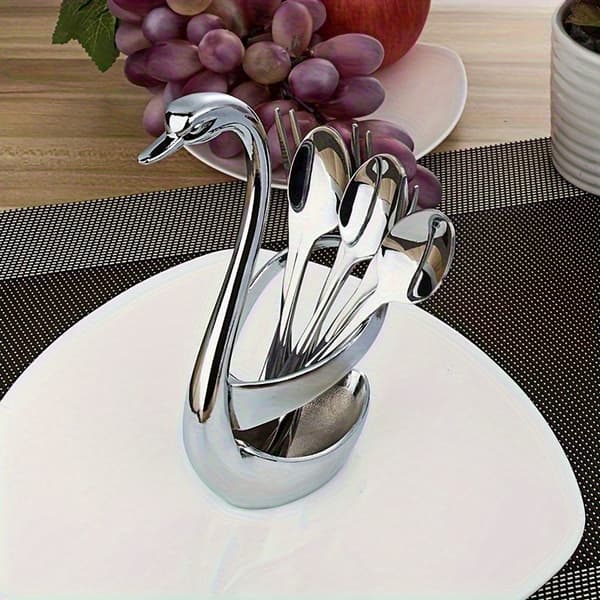 Svaneformede bestikholdere i rustfrit stål til kaffebarer, restauranter og borddækning Silver 2Pcs Set
