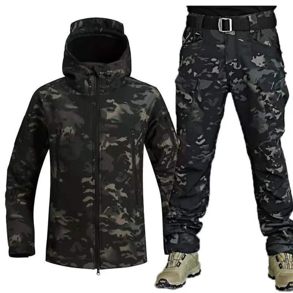 Hösten och vintern Soft Shell Hajskinn varm kostym män och kvinnor med samma utomhuskläder Special Forces kamouflage träningskläder black1 XXL