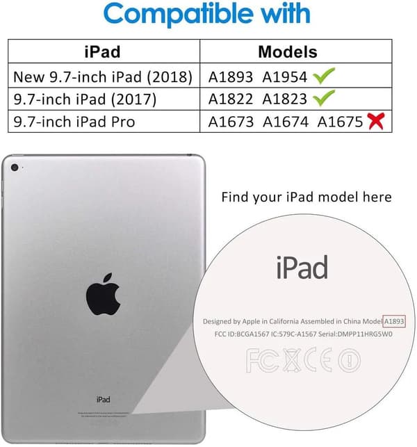 Suitable for Apple iPad Case (9.7-inch, 2018/2017 Model, 6th / 5th Generation), Black