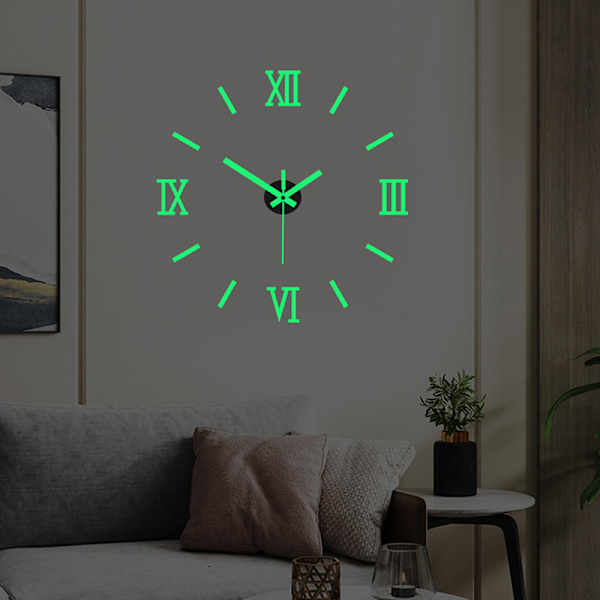 3D Självlysande Väggklocka Ramlös Akryl DIY Digital Klocka Vägg Svart