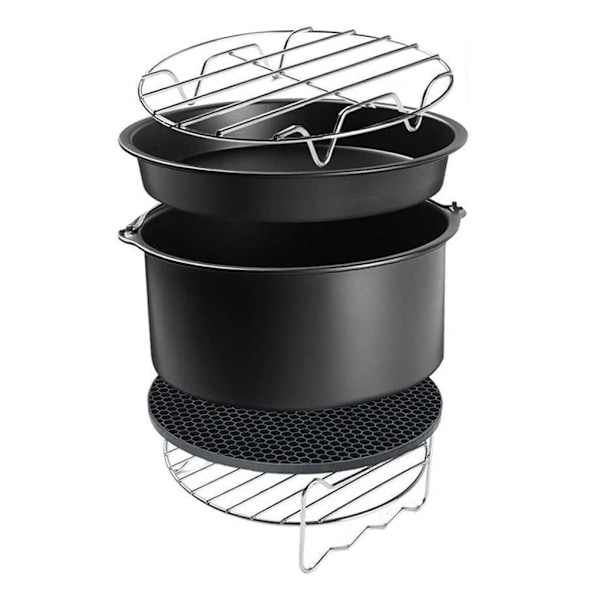 6-tuuman Air Fryer -tarvikkeet kakuvuoalla, leivonnaiskaukaloilla, grillritilällä, eristysalustoilla Air Fryer -leivontaan, 5 osaa