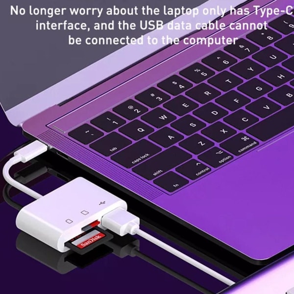 USB-C 3-i-1 Hubbkonverter Typ C-adapter SD-kortläsare för Mac typ-C One-size