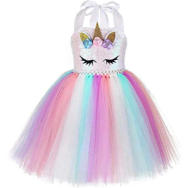 Enhörningsdräkt för flickor Led Light Up Tutu Dress Up Födelsedagspresenter Prinsessklänning till Halloweenfest Rainbow Led-sequins 10-12 Years