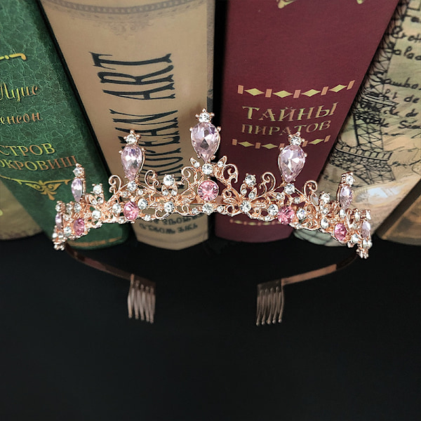 Piger Krystal Tiara Krone Med Kam Pink Kvinder Prinsesse Hårbøjle