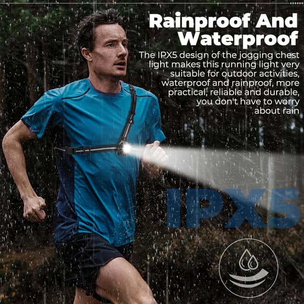 Running Night Light, USB Rechargeable Chest Light, 90° Adjustable Beam Angle, with Reflective Strip, Suitable for Runners.