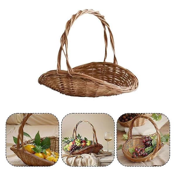 Woven Rattan Basket with Handle, Portable Garden Harvest Basket, Multifunctional Wicker Storage Baskets