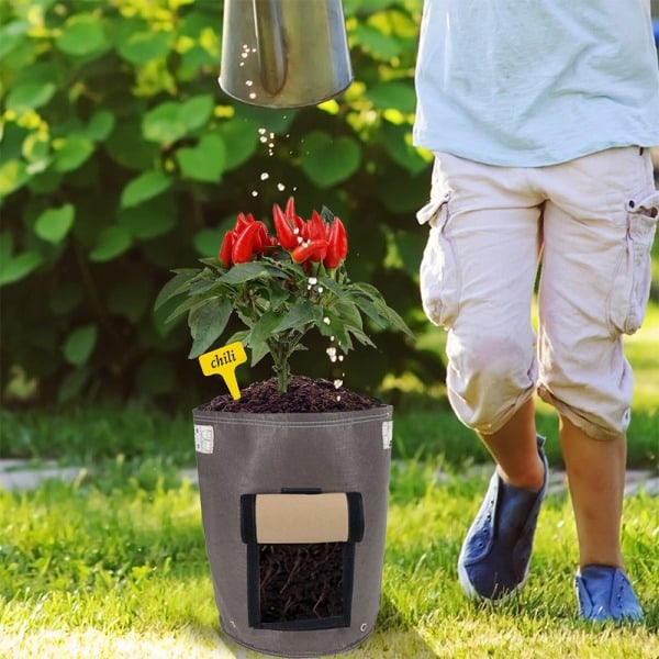 Potatisdyrkingspåser med klaff 10 gallon, 4-paknings plantepotte med håndtak og høstevindu for poteter, tomater og grønnsaker - svart