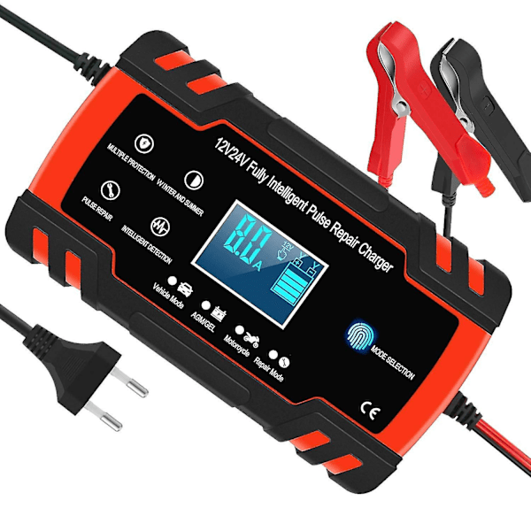 8A 12V/24V intelligent bil- og motorcykelbatterilader, 3-trins batterilader og automatisk reparationsfunktion lastbil, AGM, Gel, våd, SLA