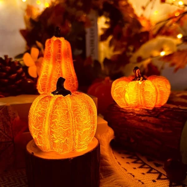 Høstdekorasjon Gresskarfigurer med LED-lys – 3-pakning Gresskarlys for Bord & Halloween