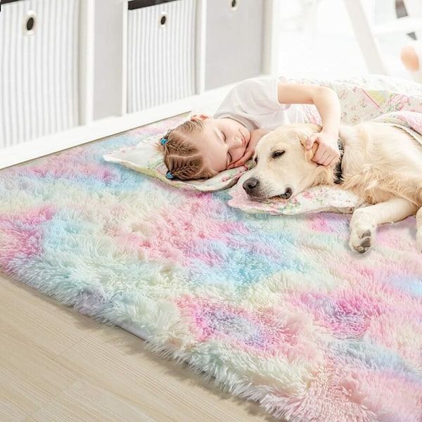 Enhjørning Rommatte 120x160 cm Pastellfarget Teppe for Barn Shaggy Teppe