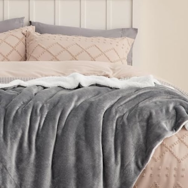 Sherpa Sofatæppe Fleecetæppe - Gråt Plaid 150x200, 2 Personer Blødt og Varmt-FQ2-