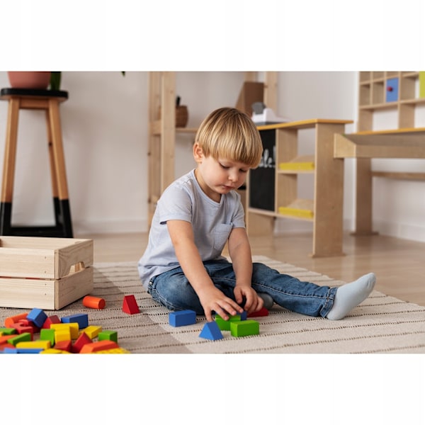 100 Wooden Building Blocks in Bucket with Sorting Lid