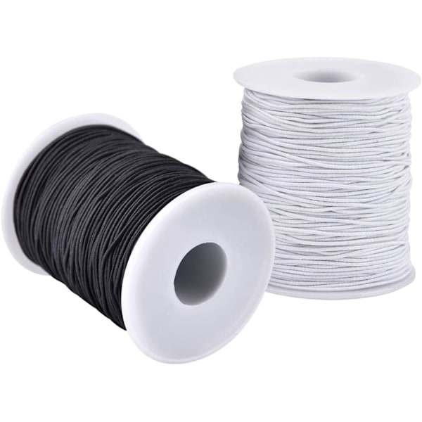 Elastiskt snöre för armband, 2 rullar 1 mm Robust stretchig elastisk lina för smyckesframställning, halsband, pärlor svart och vit