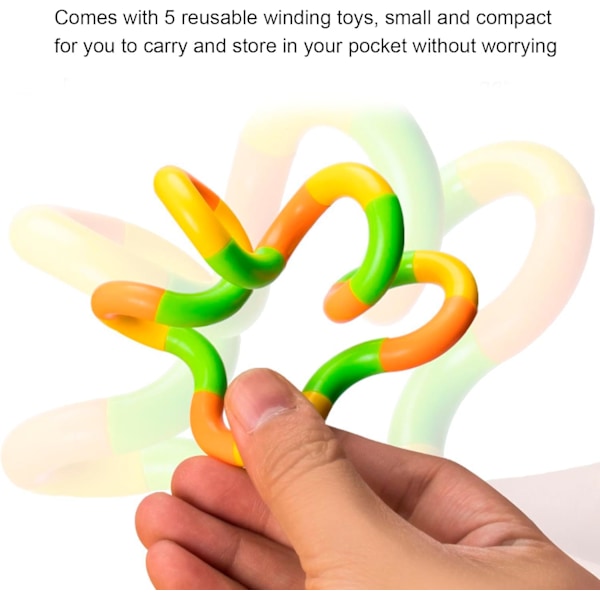 5 st Tangle Fidget Toy Twisty Toy Snake Toys Avkoppling Stress Relief Stim Tyst för barn och vuxna