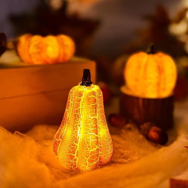 Høstdekorasjon Gresskarfigurer med LED-lys – 3-pakning Gresskarlys for Bord & Halloween