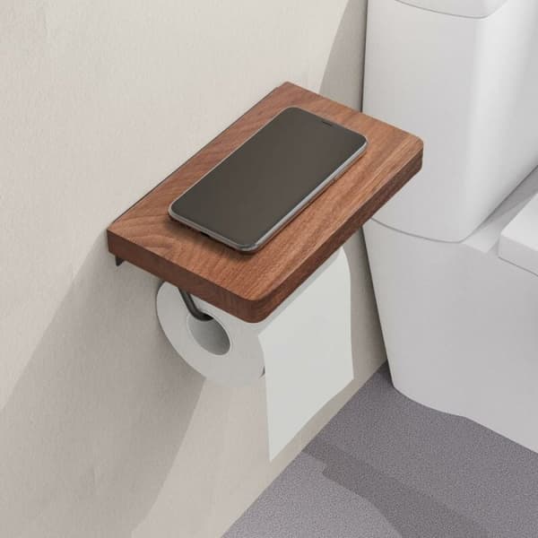 Toiletpapirholder med hylde til badeværelse, landlig rustik stil