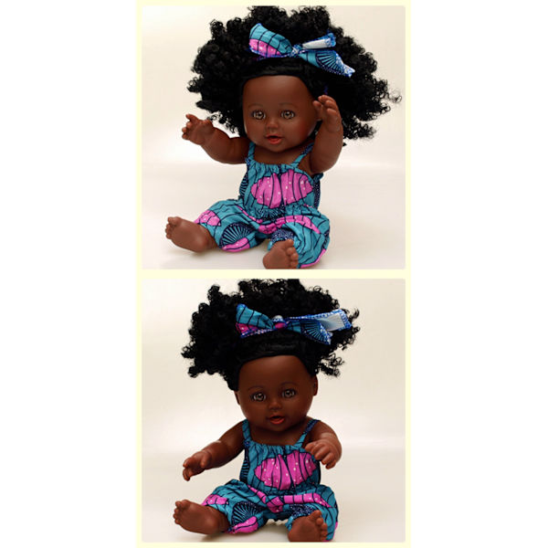 12 tommers svart dukke (rosa og grønne seler), babyjente dukke afrikansk