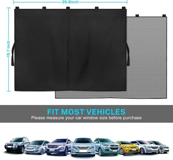 Two-piece - Magnetic sunshade for rear window - Double-layer magnetic sunshade - Black