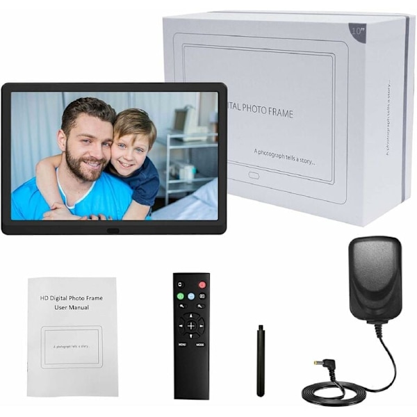 Digital fotoram, 10 tum med Full HD-videostöd och automatisk rotationsfunktion, inkluderar gratis 32 GB USB-minne för oändlig foto- och videolagring