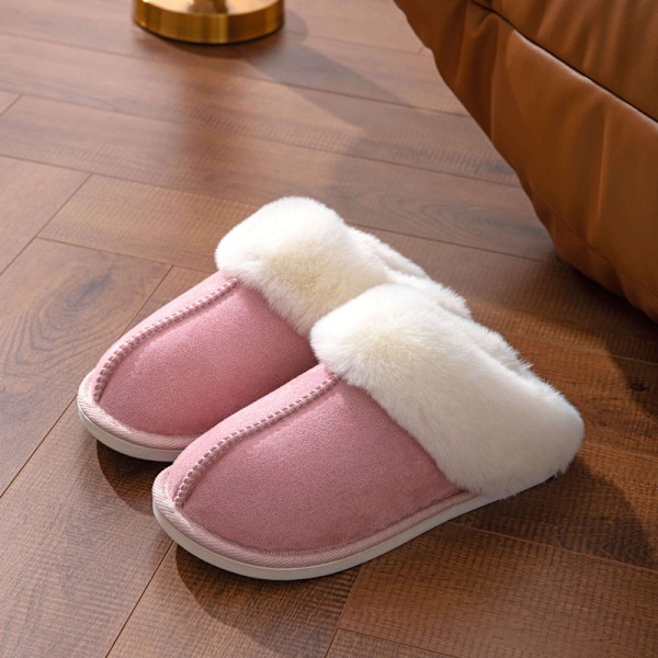 Vintervarme plys kvinders hjemmesko Flade sko indendørs slippers Pink Rosa 44-45