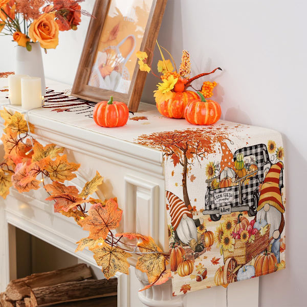 (13\" x 72\") Høstløper, Høstdekorasjoner Buffalo Plaid Truck Høstløper for Bord Sesongmessige Blad Høst Thanksgiving