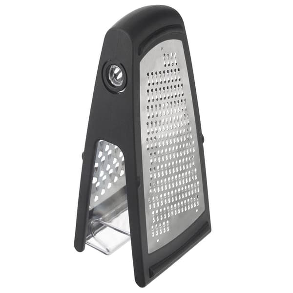 Practical kitchen grater with two blades and stainless steel container