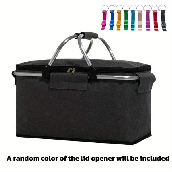 Vikbar Isolerad Korg Oxfordduk 600D för Utomhusresor Camping Grey Black