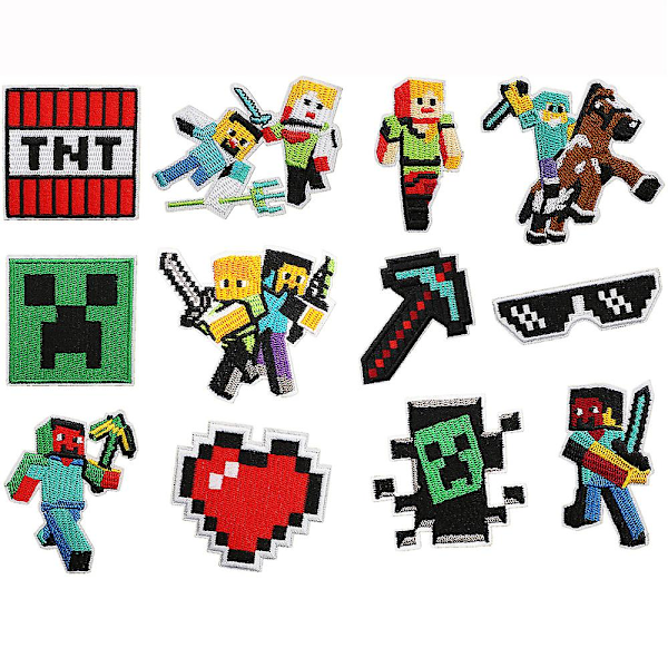 16 st Minecraft Broderade Märken att Stryka/Sy på, Dekoration, Applikation för Kläder, Hattar, DIY-Tillbehör