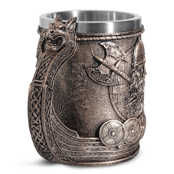 Rustfrit stål middelalderlig nordisk vikingeskib øl kaffe krus bronze farve viking kriger drikkekrus til samling gave