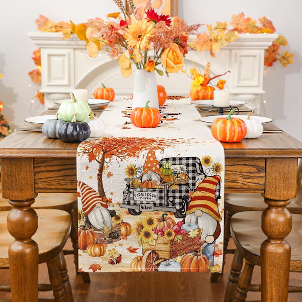 (13\" x 72\") Høstløper, Høstdekorasjoner Buffalo Plaid Truck Høstløper for Bord Sesongmessige Blad Høst Thanksgiving