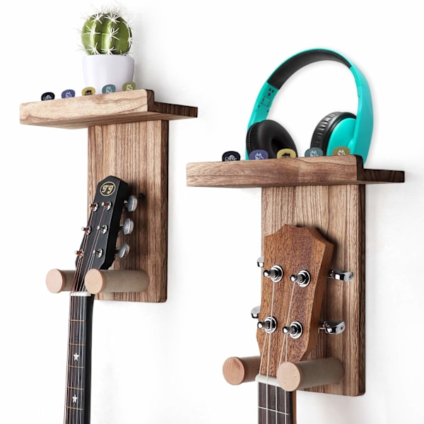 Gitarveggfeste, gitarveggfesteholder gitarhenger hylle med plekterholder tregitarstativ for akustisk