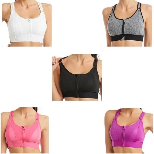 Sport-BH för kvinnor samlad utan stålring Justerbart bälte Fram Dragkedja Yoga Löparväst Stötsäkra underkläder Plus Size 3XL Black