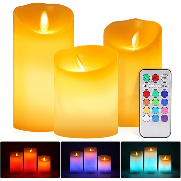 Flamlösa LED-ljus, 3-pack Varmvitt + RGB Äkta Vax Elektriska-X71-