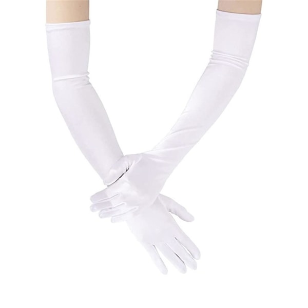 Satin långa handskar för kvinnor bröllopshandskar Performance handskar Satin handskar White