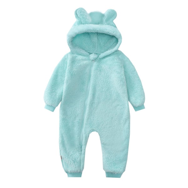 Plysch jumpsuit med huva för barn med söta björnöron Huva dragkedja Onesie Pyjamas Lake Blue 100