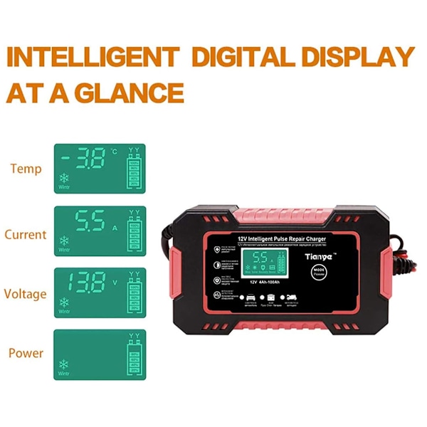 Bilbatterilader Startbatteri Booster Lagringsbatterilader 12v/24v Batterilader 12V/24V Smart Batterilader Automatisk Laddningspuls