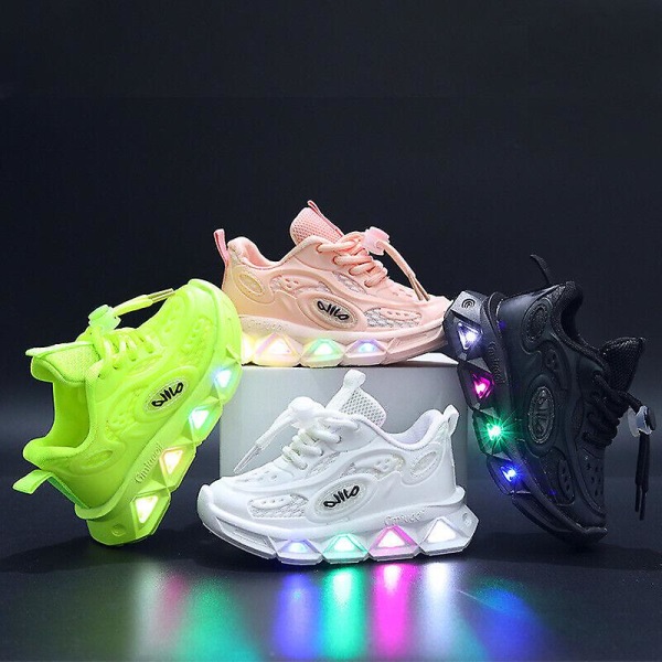 Flickor Pojkar Toddler Luminous Trainers Skor Barn Led Light Up Flash Sneakers Storlek Green Size 28 inside length 17cm