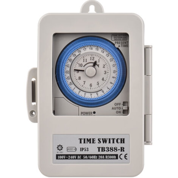 24 timmars mekanisk timer 15 minuters timer Timer IP53 Skyddsklass med batteri TB388R AC100-240V Grå