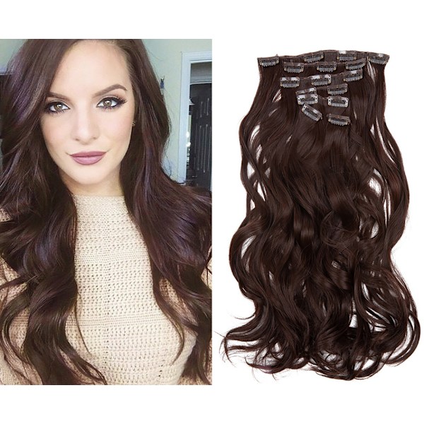 Clip in extensions hårforlengelser 7 deler syntetiske Parykk hårstykker 12#