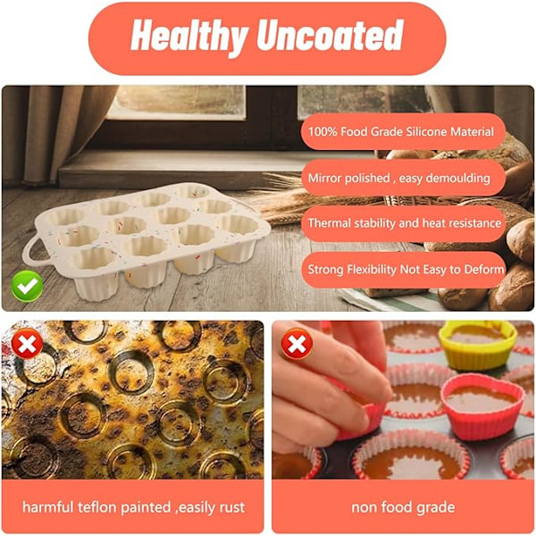 4 stk silikon muffinsformer, 12 kopper muffinsformer, cupcake-bakformer, non-stick muffinsbrett for muffinskake, cupcakes